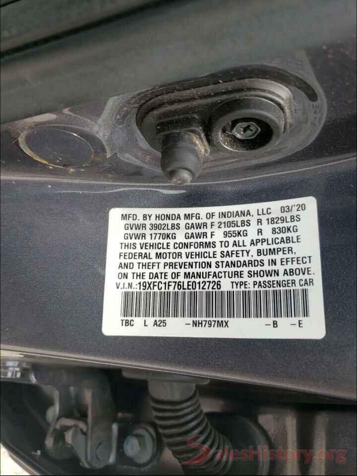 19XFC1F76LE012726 2020 HONDA CIVIC