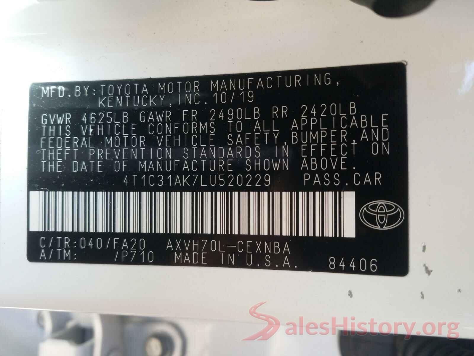 4T1C31AK7LU520229 2020 TOYOTA CAMRY