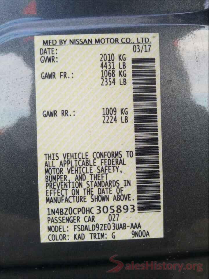 1N4BZ0CP0HC305893 2017 NISSAN LEAF