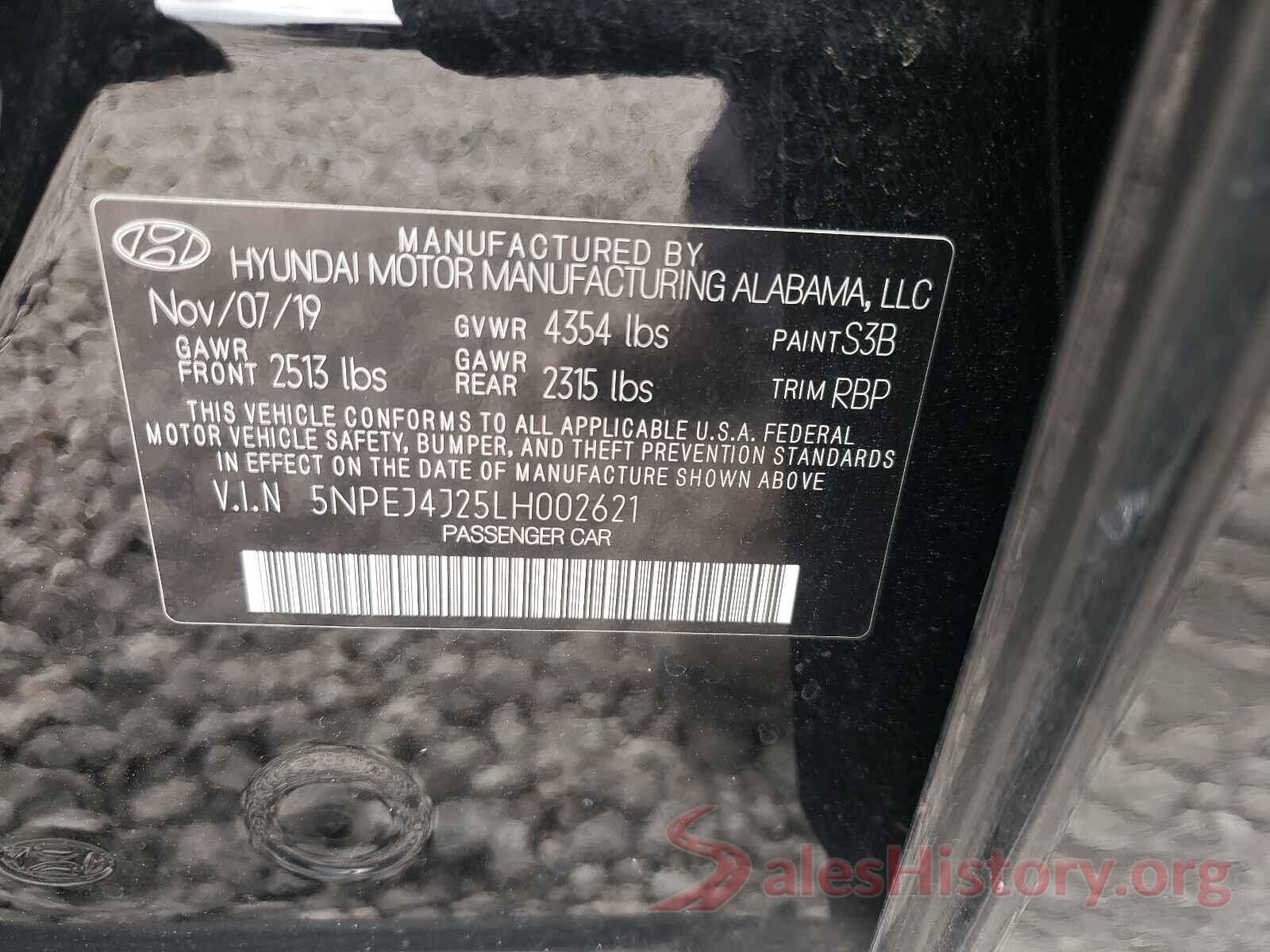 5NPEJ4J25LH002621 2020 HYUNDAI SONATA