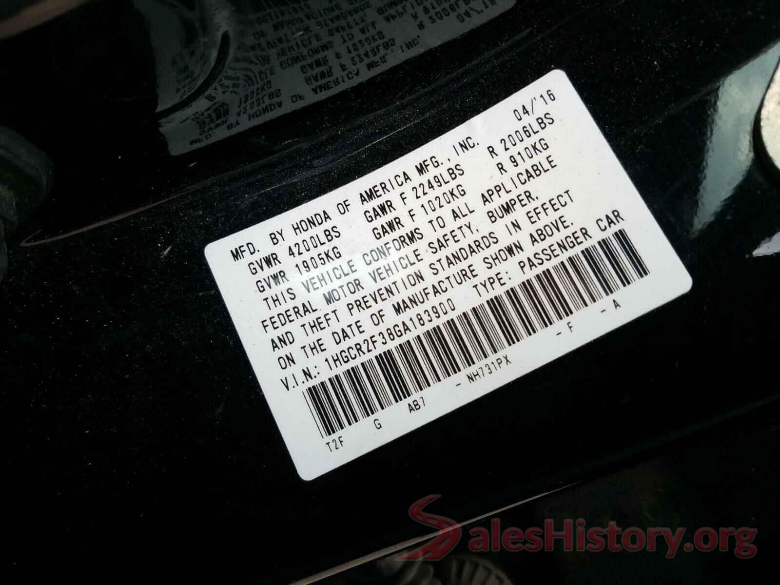 1HGCR2F38GA183900 2016 HONDA ACCORD