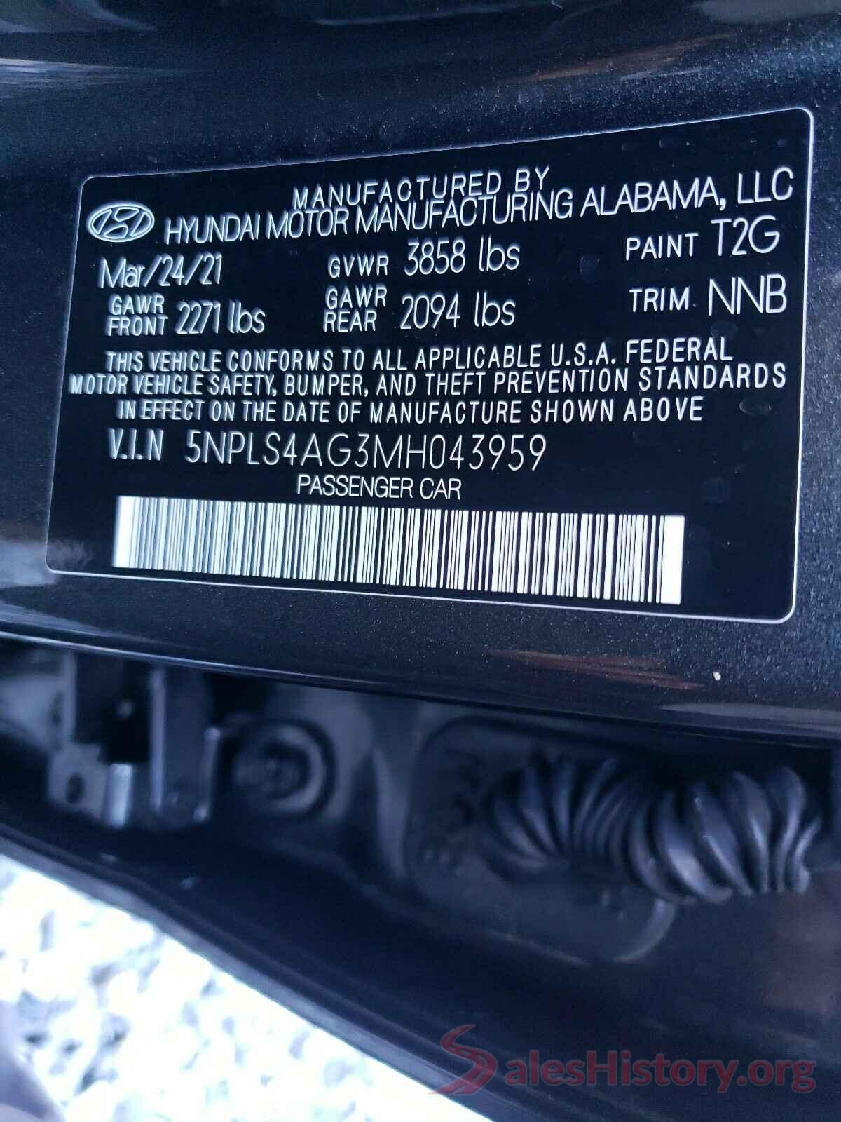 5NPLS4AG3MH043959 2021 HYUNDAI ELANTRA