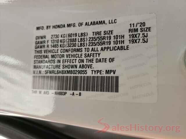 5FNRL6H8XMB029055 2021 HONDA ODYSSEY