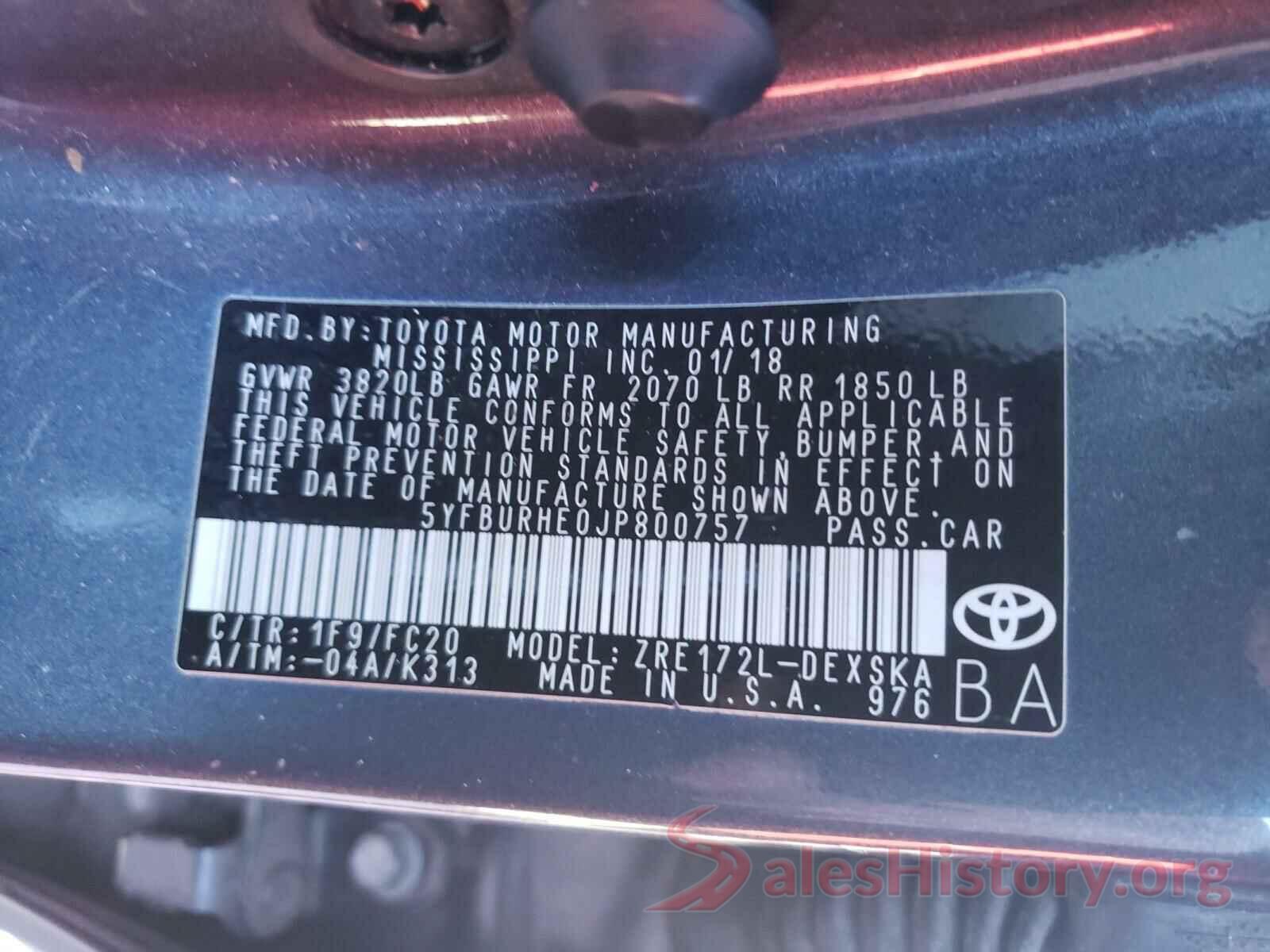 5YFBURHE0JP800757 2018 TOYOTA COROLLA