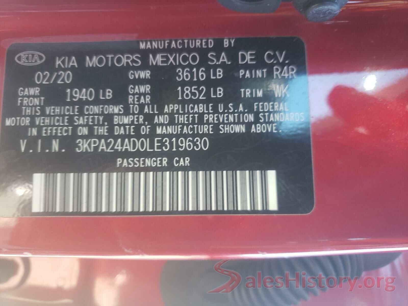 3KPA24AD0LE319630 2020 KIA RIO