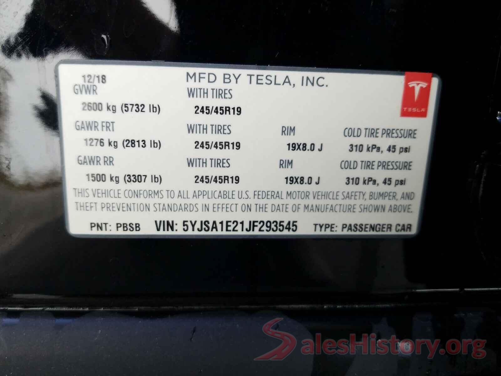 5YJSA1E21JF293545 2018 TESLA MODEL S