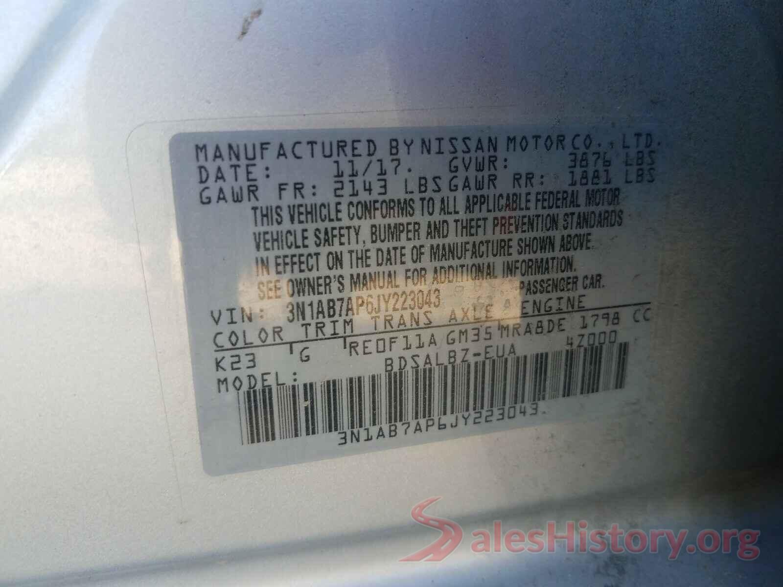 3N1AB7AP6JY223043 2018 NISSAN SENTRA