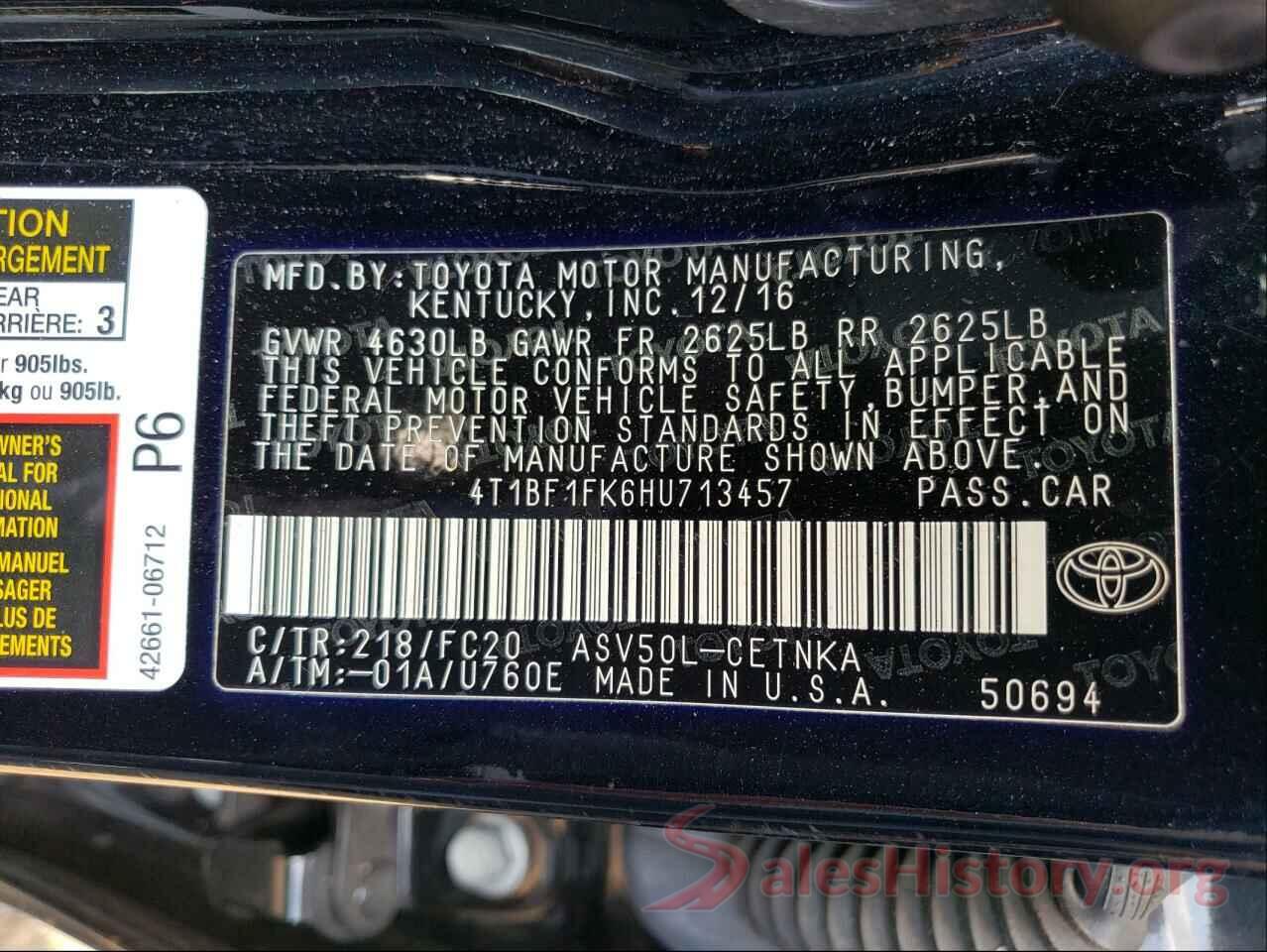 4T1BF1FK6HU713457 2017 TOYOTA CAMRY