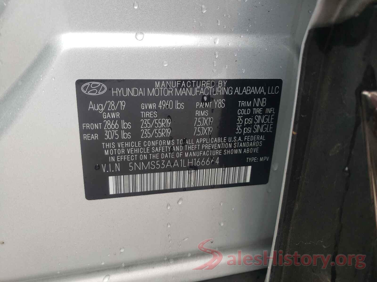 5NMS53AA1LH166664 2020 HYUNDAI SANTA FE