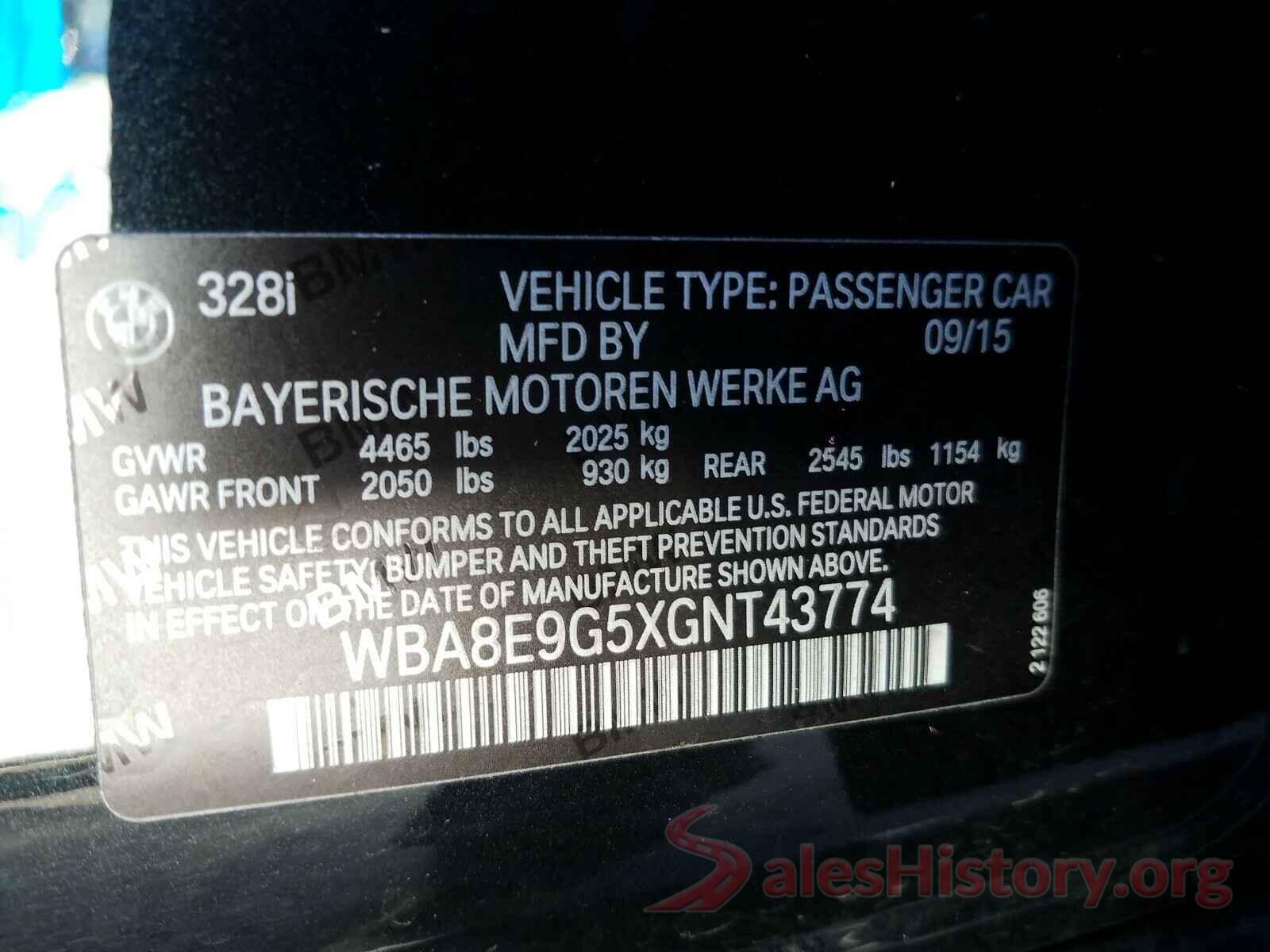 WBA8E9G5XGNT43774 2016 BMW 3 SERIES