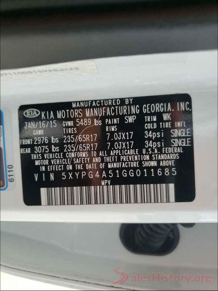 5XYPG4A51GG011685 2016 KIA SORENTO