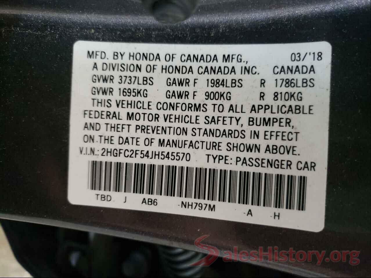 2HGFC2F54JH545570 2018 HONDA CIVIC