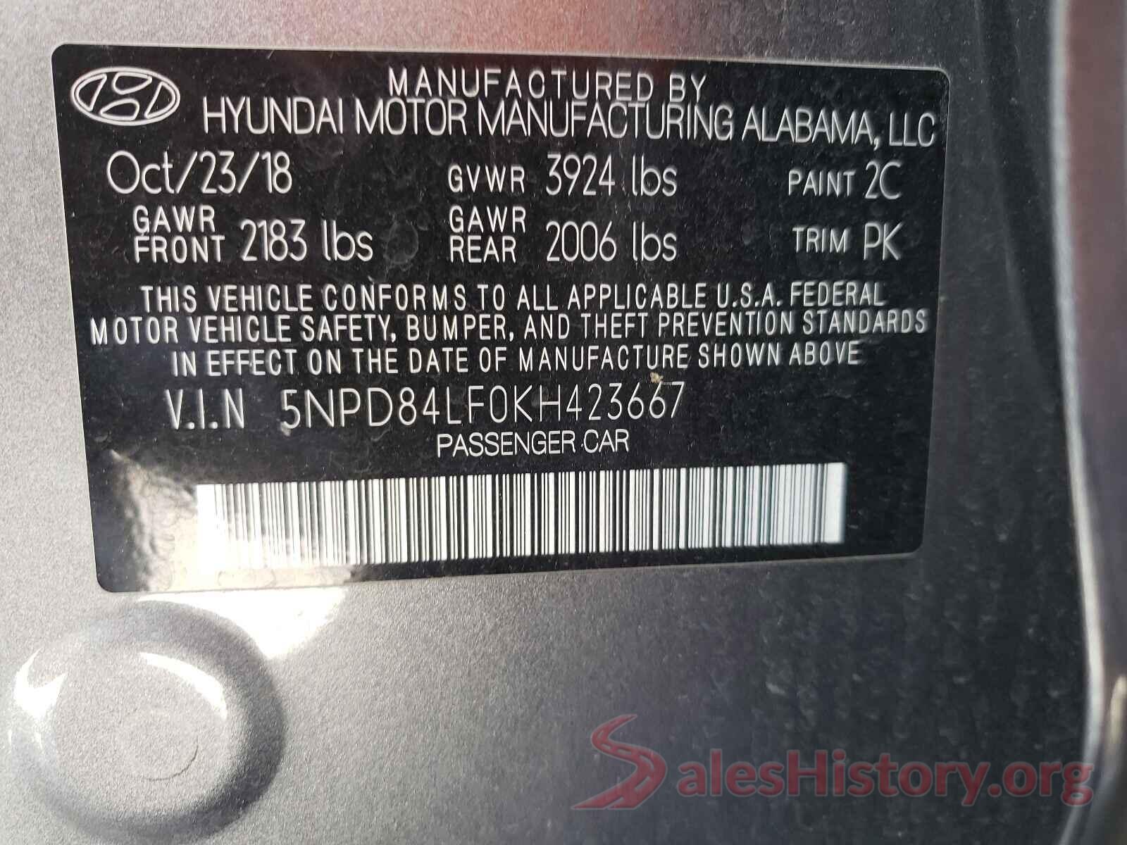 5NPD84LF0KH423667 2019 HYUNDAI ELANTRA