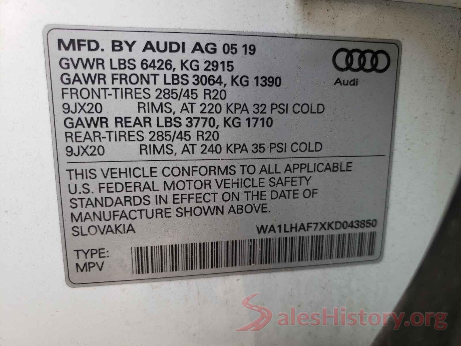 WA1LHAF7XKD043850 2019 AUDI Q7