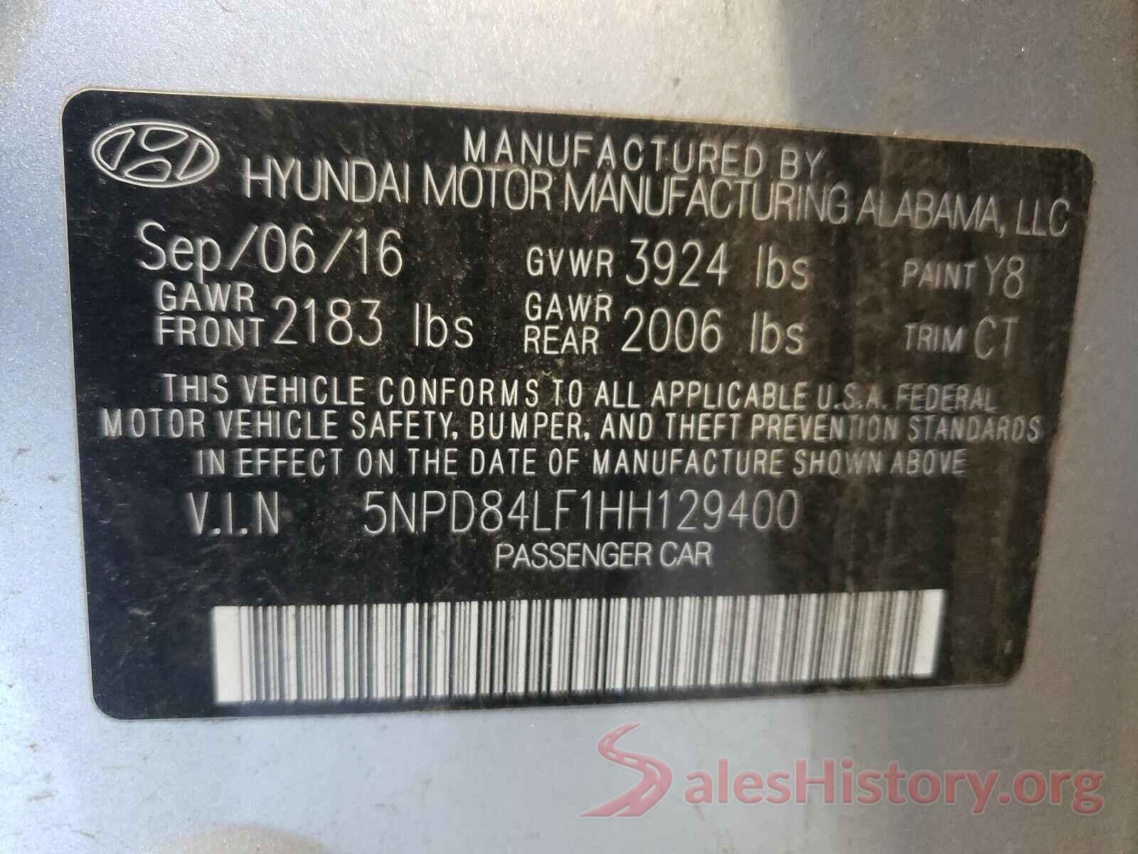 5NPD84LF1HH129400 2017 HYUNDAI ELANTRA