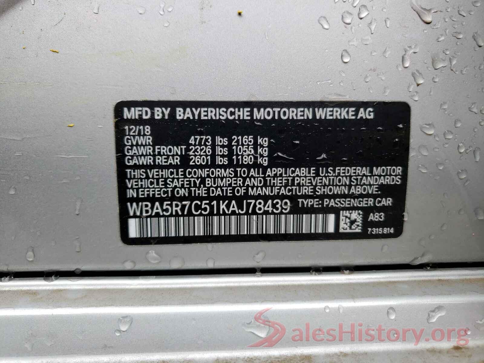 WBA5R7C51KAJ78439 2019 BMW 3 SERIES