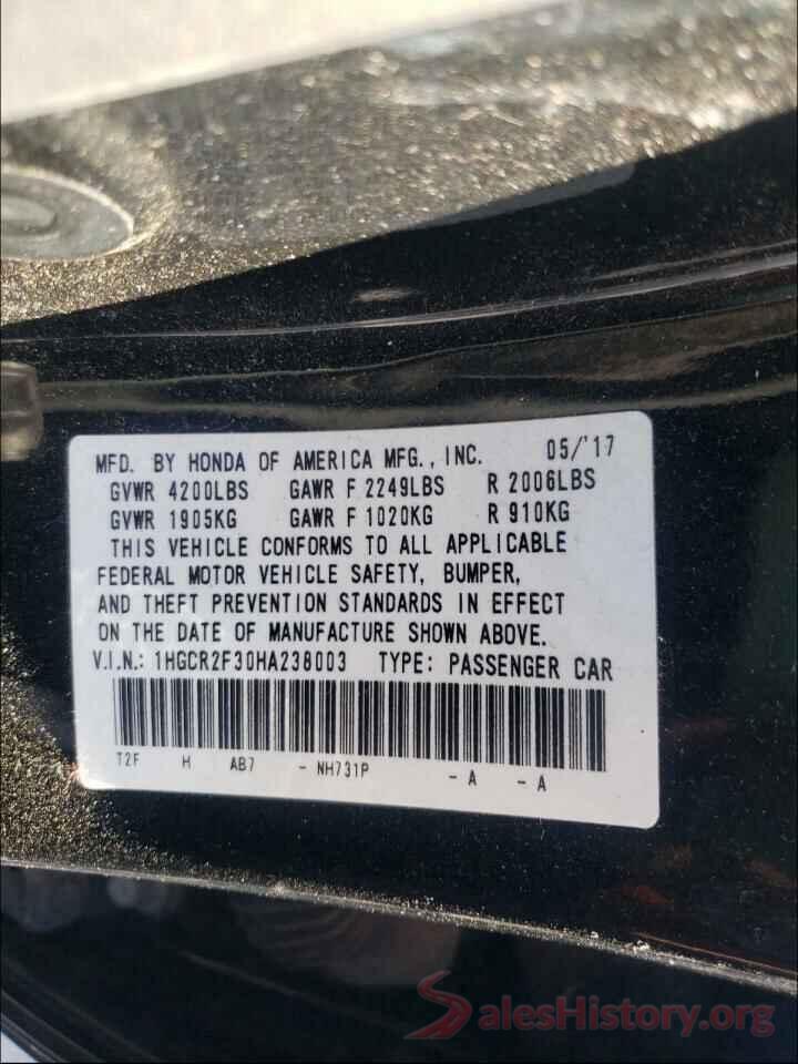 1HGCR2F30HA238003 2017 HONDA ACCORD