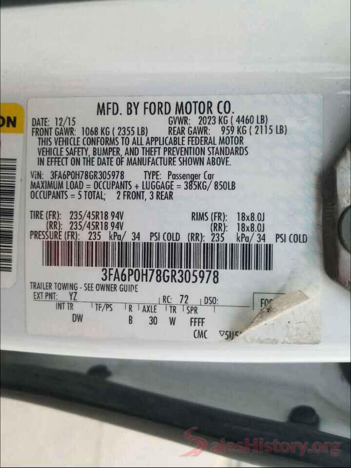 3FA6P0H78GR305978 2016 FORD FUSION