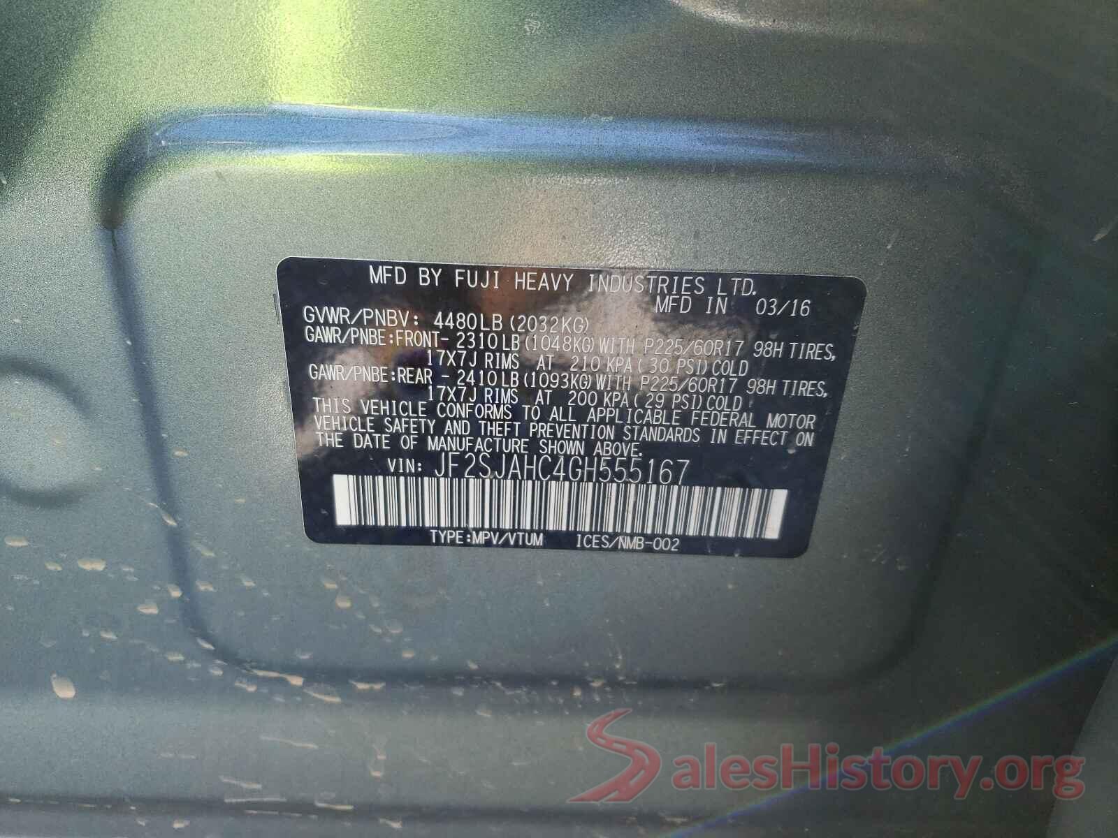 JF2SJAHC4GH555167 2016 SUBARU FORESTER