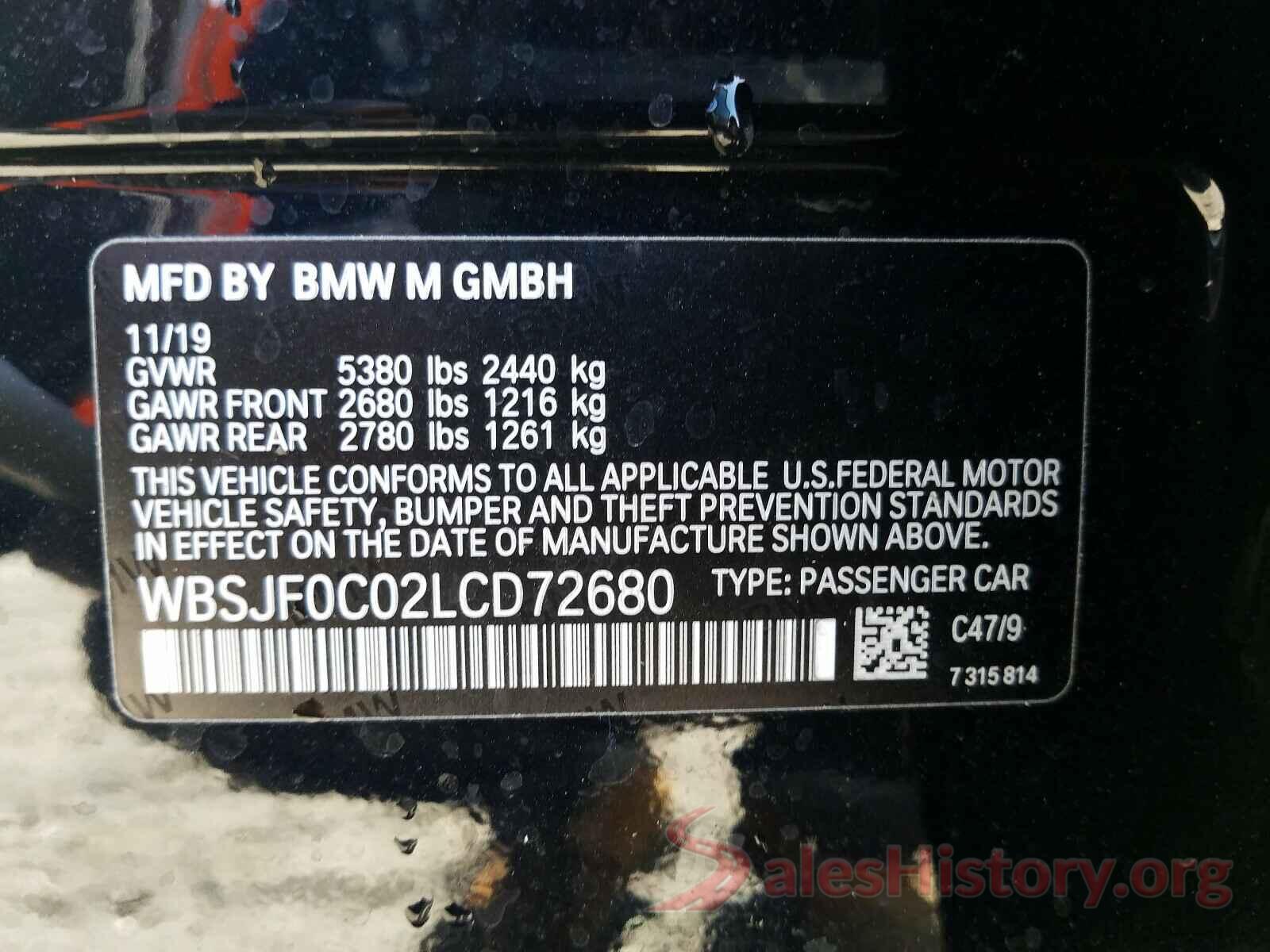 WBSJF0C02LCD72680 2020 BMW M5