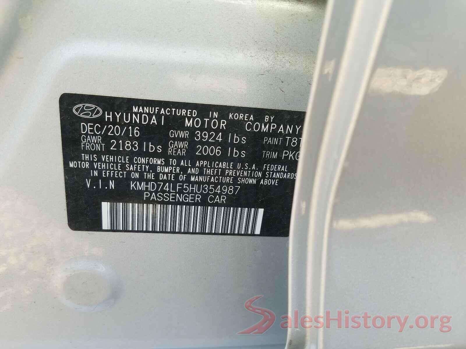 KMHD74LF5HU354987 2017 HYUNDAI ELANTRA