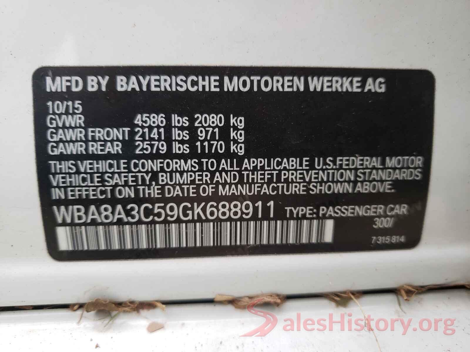 WBA8A3C59GK688911 2016 BMW 3 SERIES