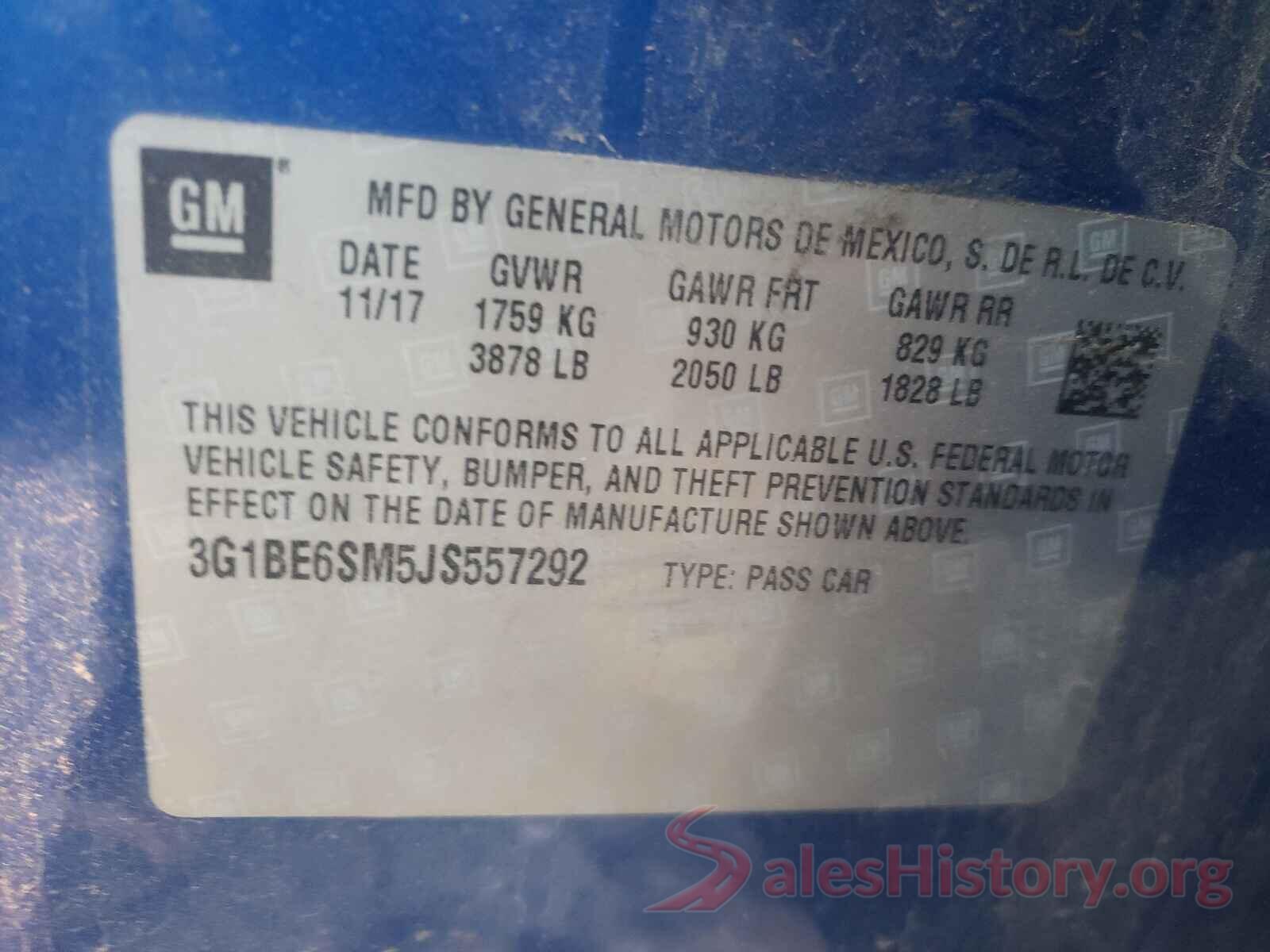 3G1BE6SM5JS557292 2018 CHEVROLET CRUZE