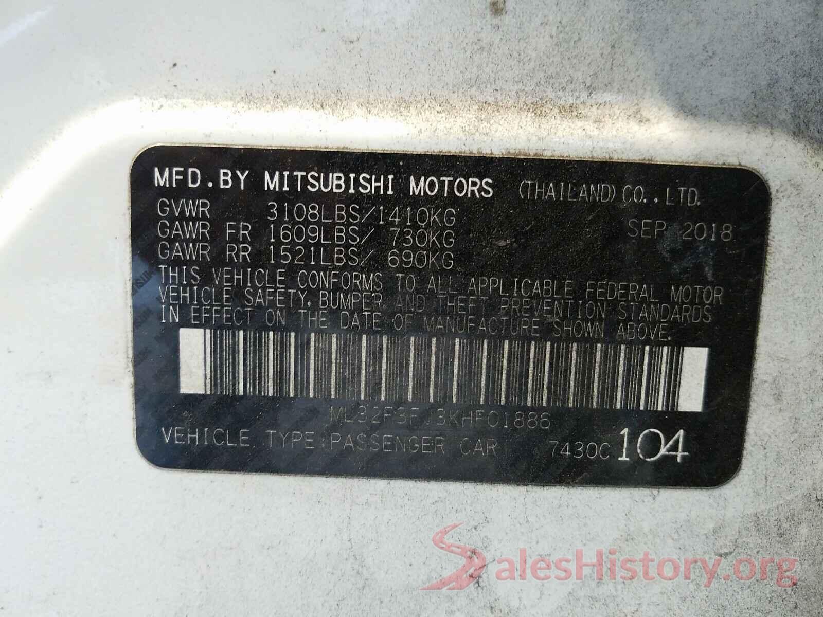 ML32F3FJ3KHF01886 2019 MITSUBISHI MIRAGE