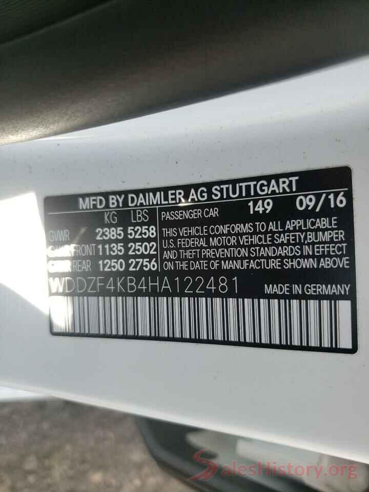 WDDZF4KB4HA122481 2017 MERCEDES-BENZ E-CLASS