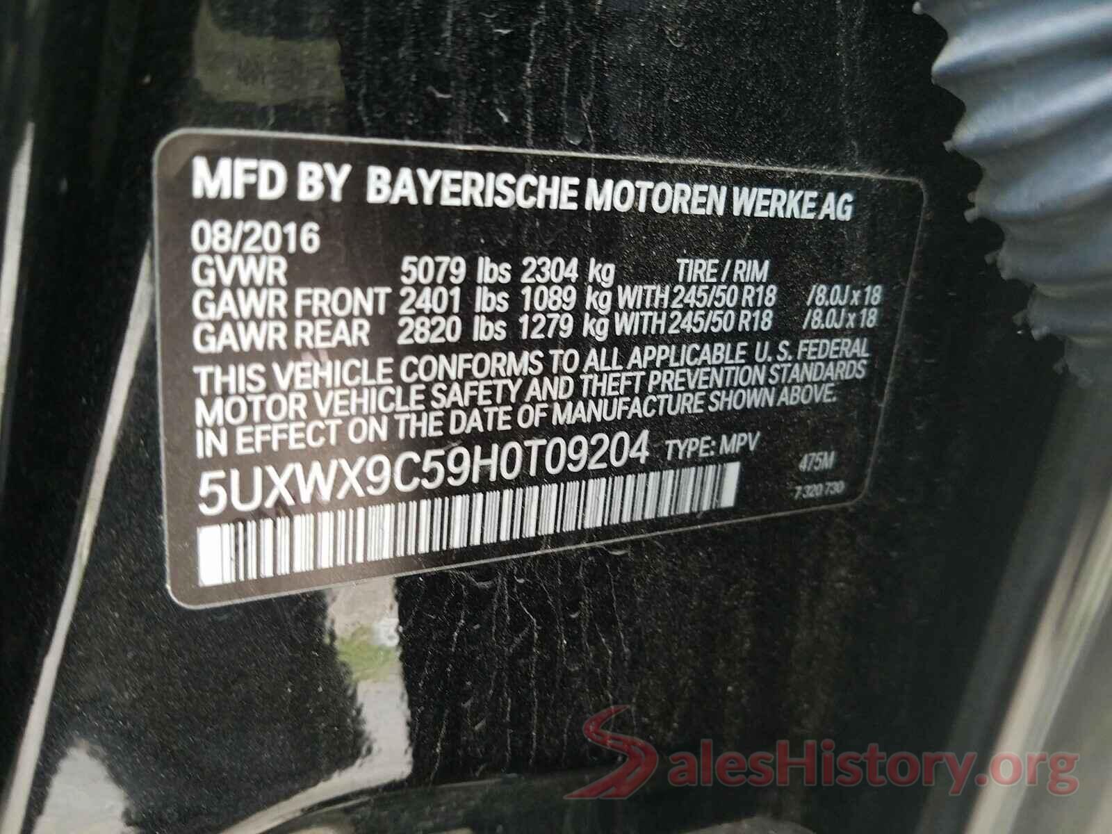 5UXWX9C59H0T09204 2017 BMW X3