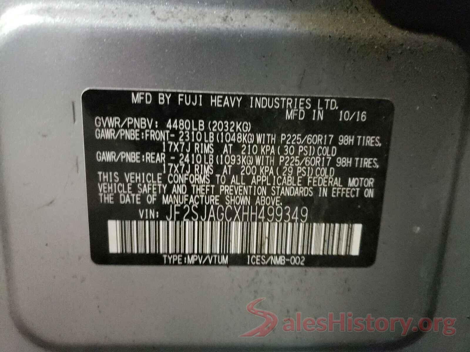 JF2SJAGCXHH499349 2017 SUBARU FORESTER