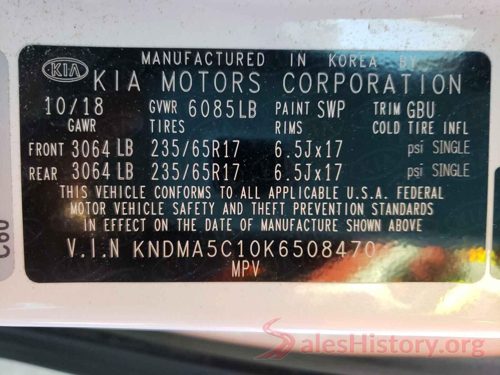 KNDMA5C10K6508470 2019 KIA SEDONA