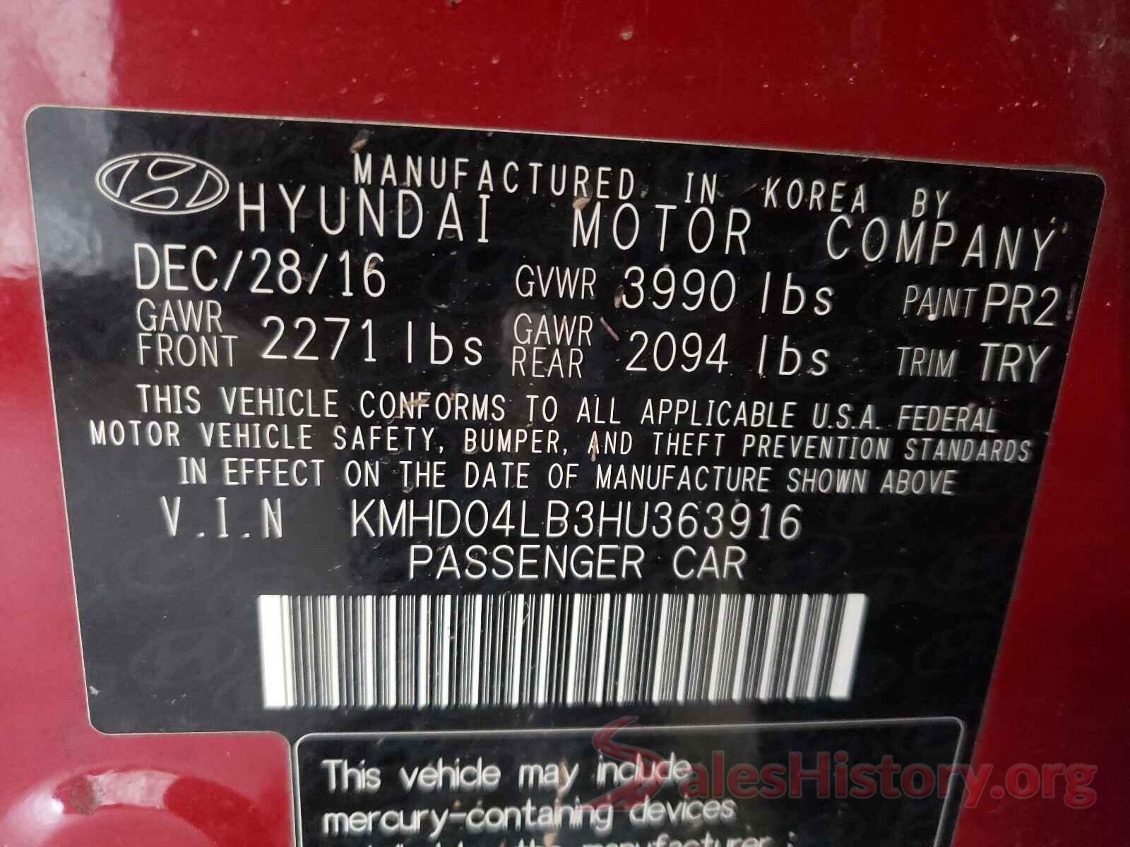 KMHD04LB3HU363916 2017 HYUNDAI ELANTRA