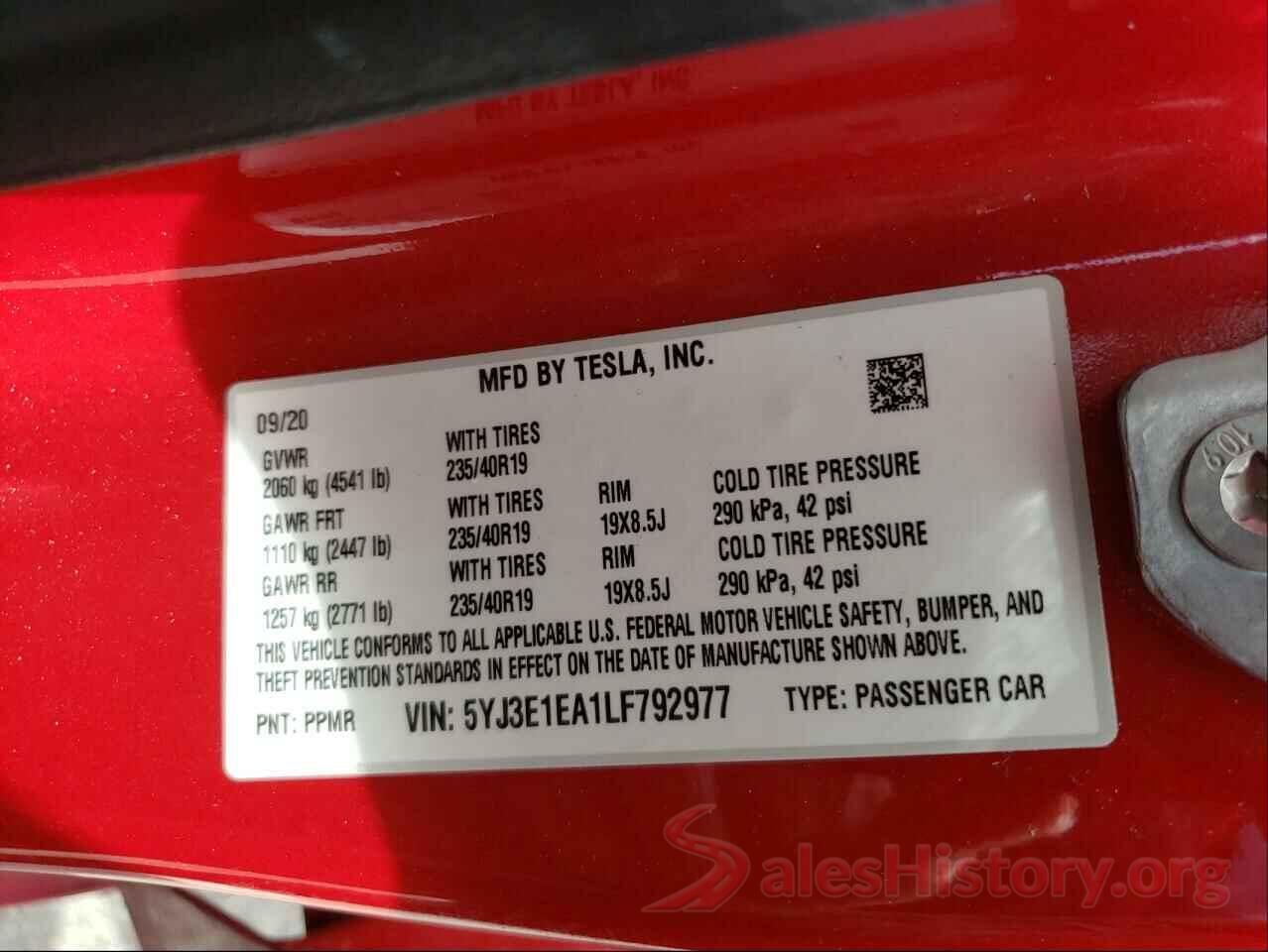 5YJ3E1EA1LF792977 2020 TESLA MODEL 3