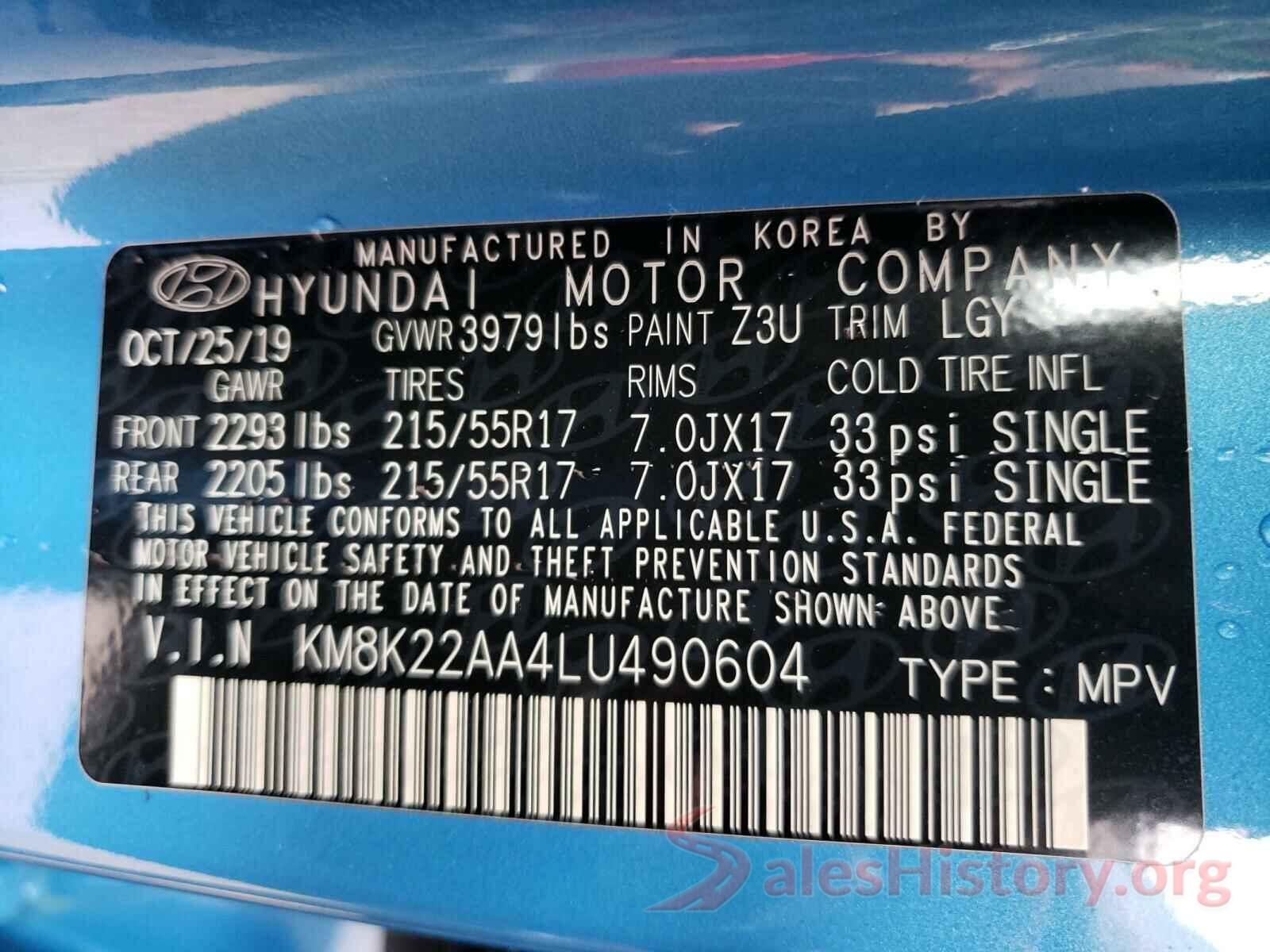 KM8K22AA4LU490604 2020 HYUNDAI KONA