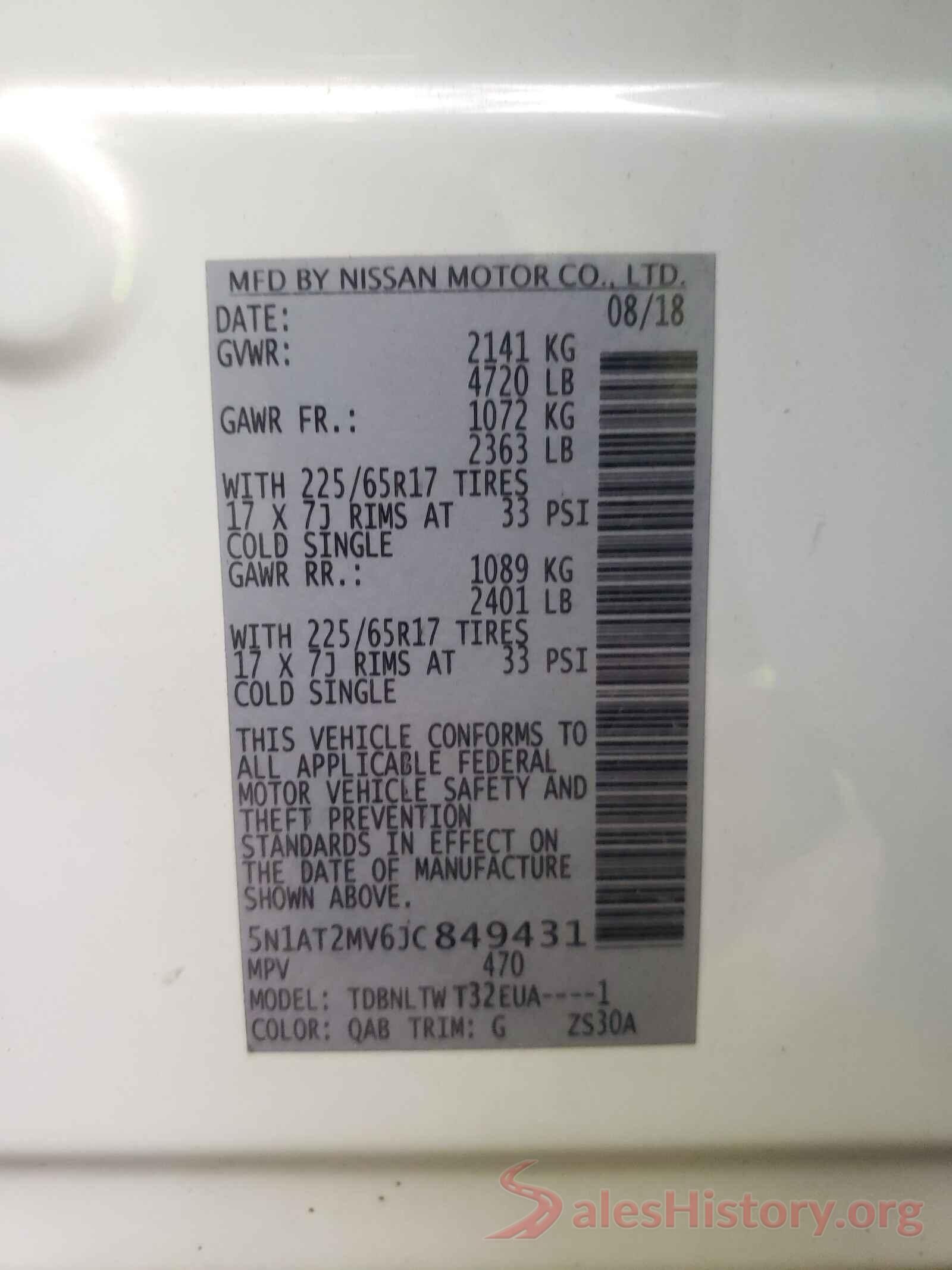 5N1AT2MV6JC849431 2018 NISSAN ROGUE