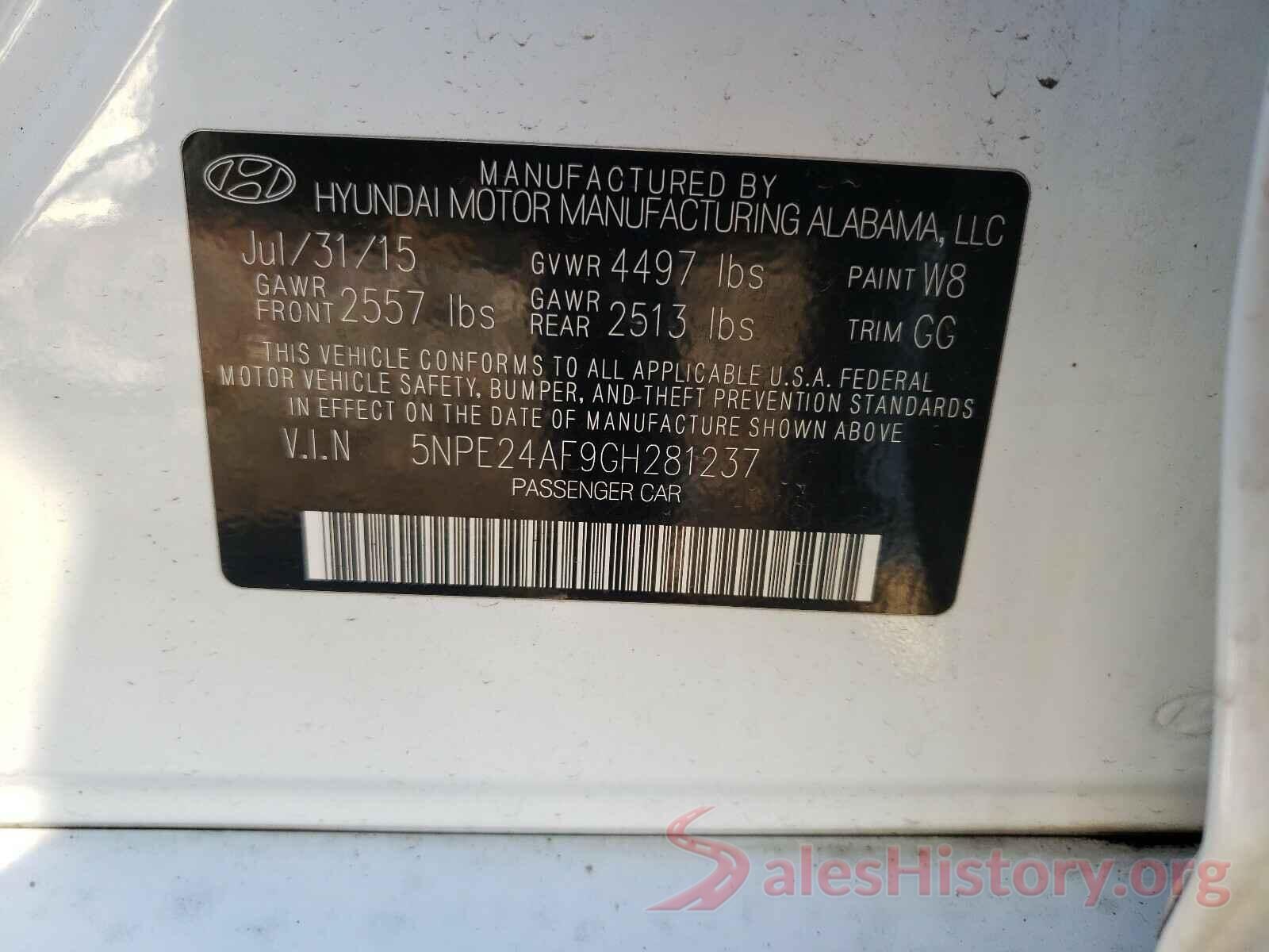 5NPE24AF9GH281237 2016 HYUNDAI SONATA