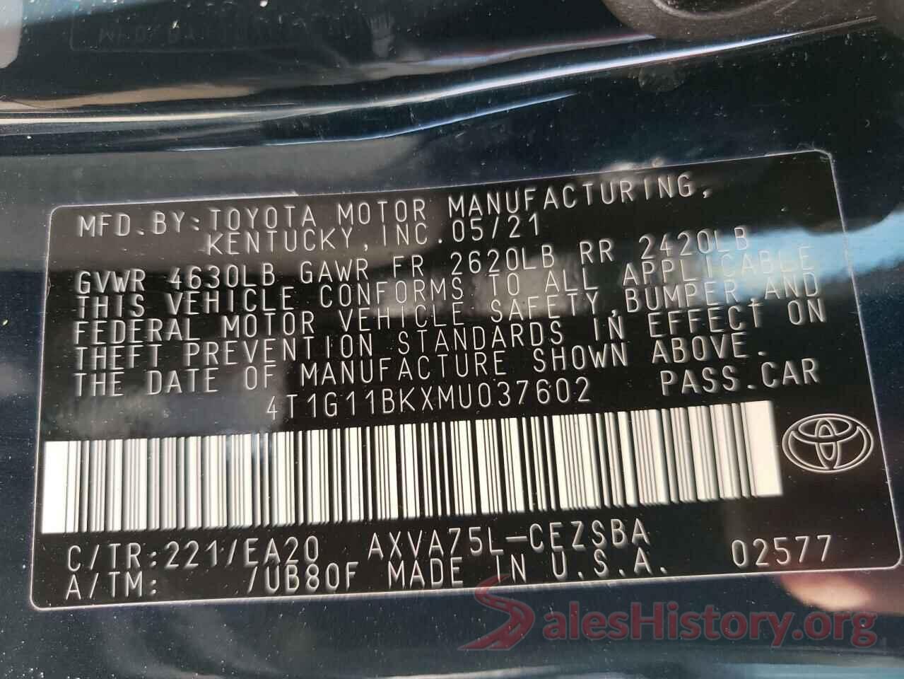 4T1G11BKXMU037602 2021 TOYOTA CAMRY