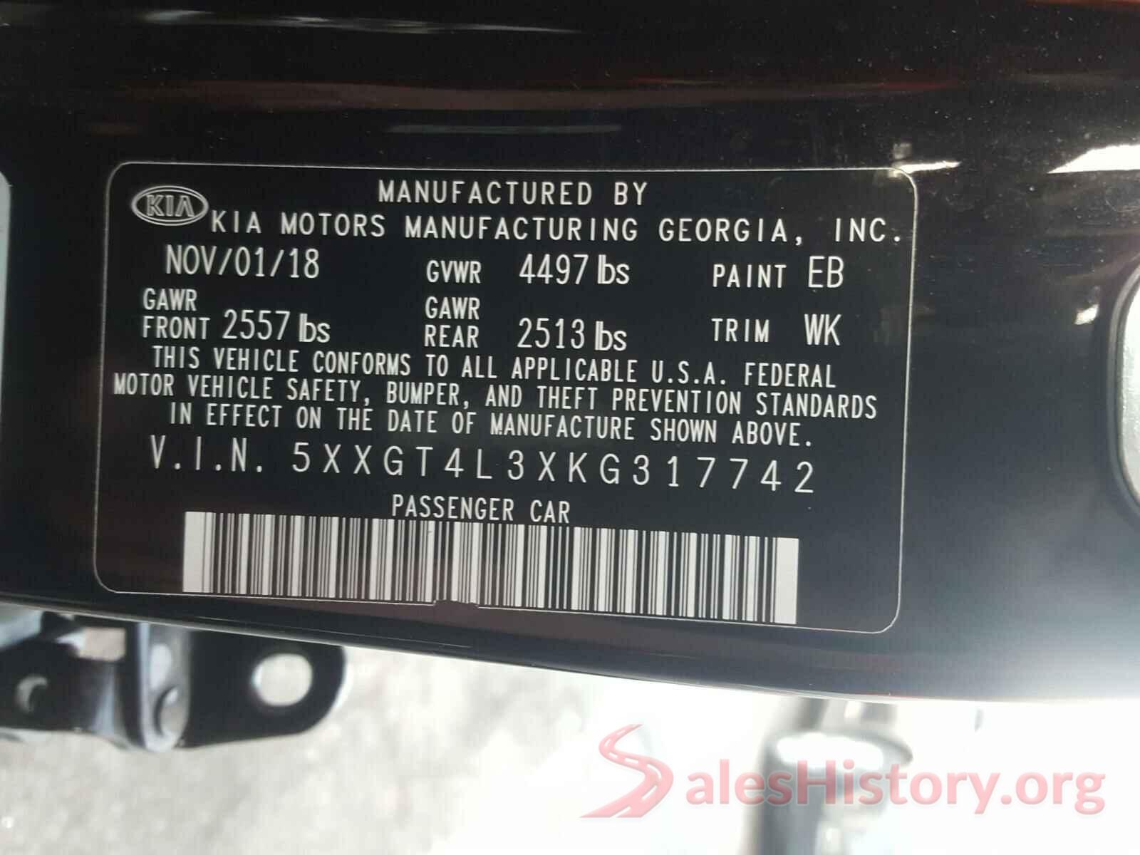 5XXGT4L3XKG317742 2019 KIA OPTIMA