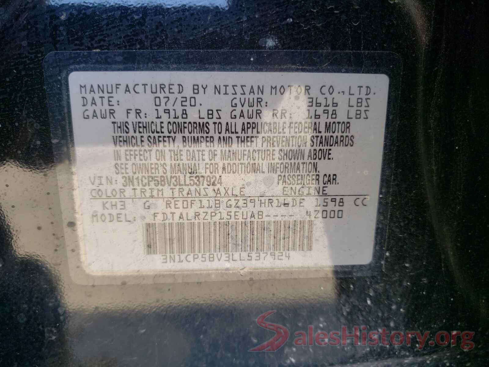 3N1CP5BV3LL537924 2020 NISSAN KICKS