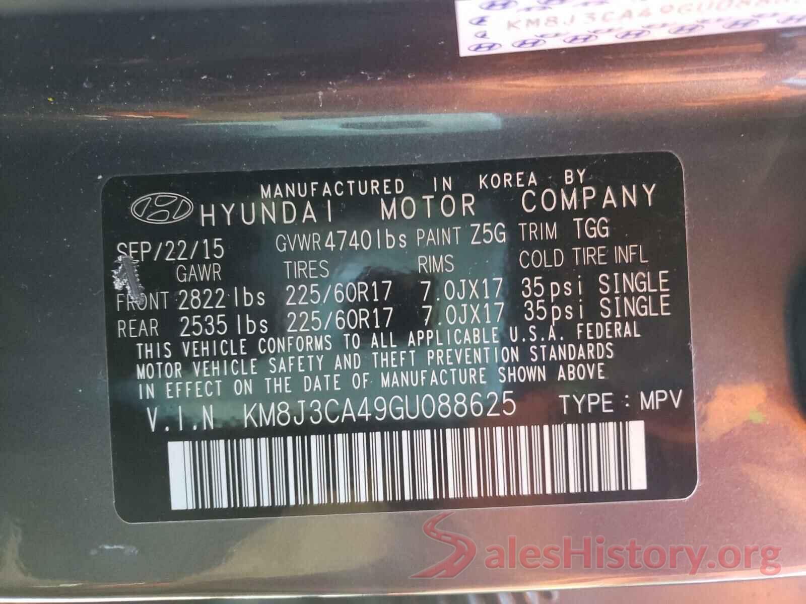 KM8J3CA49GU088625 2016 HYUNDAI TUCSON