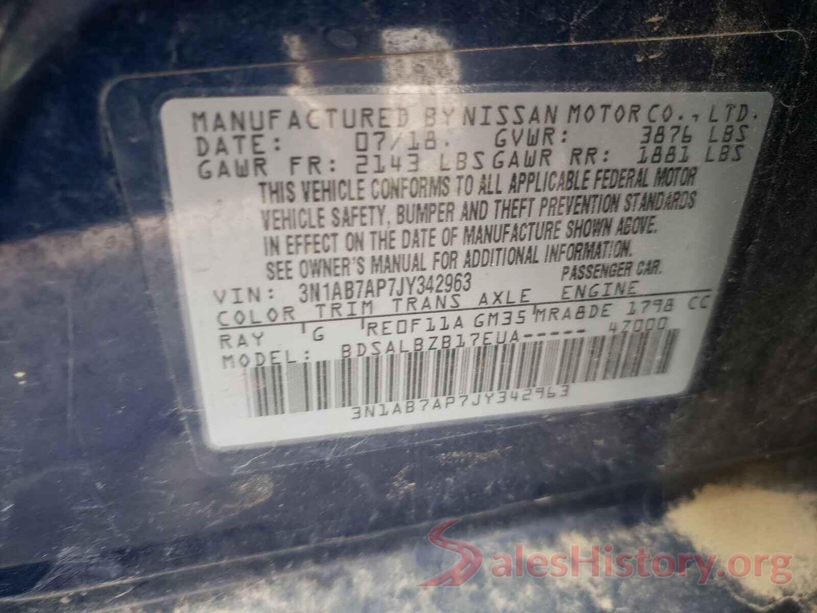 3N1AB7AP7JY342963 2018 NISSAN SENTRA