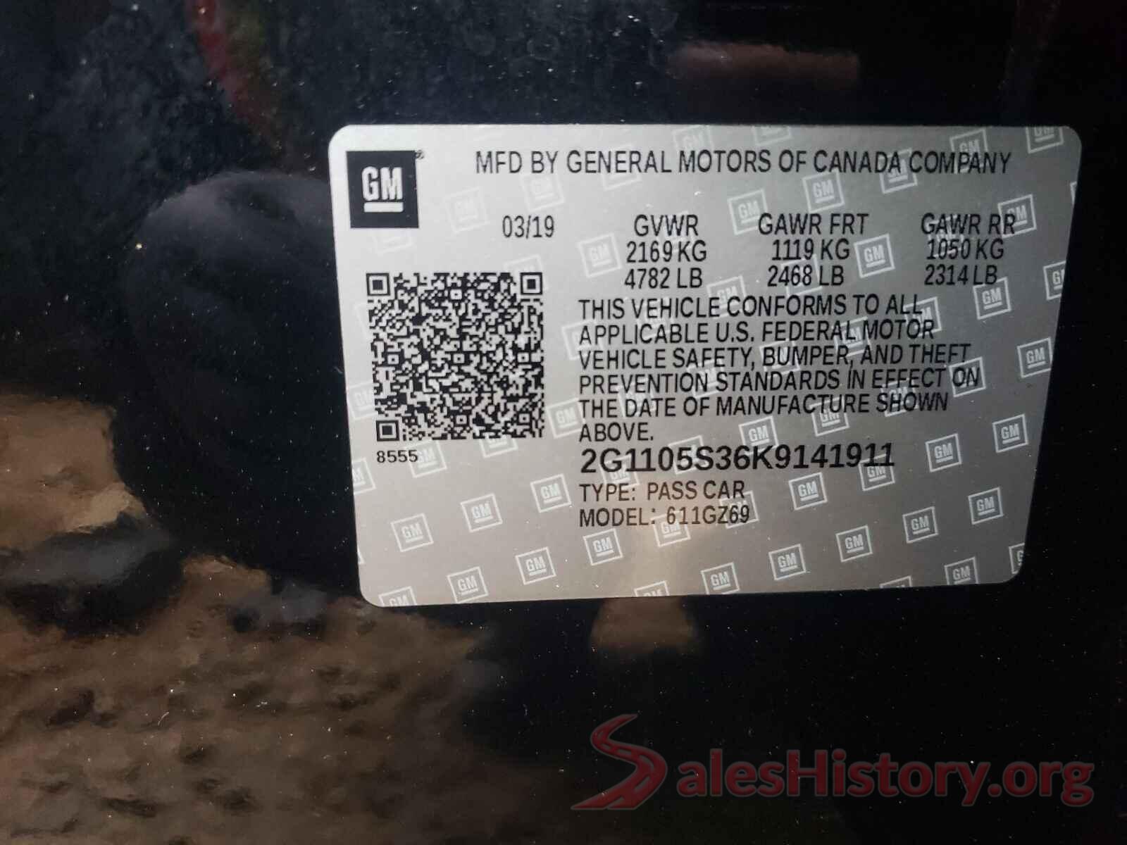 2G1105S36K9141911 2019 CHEVROLET IMPALA