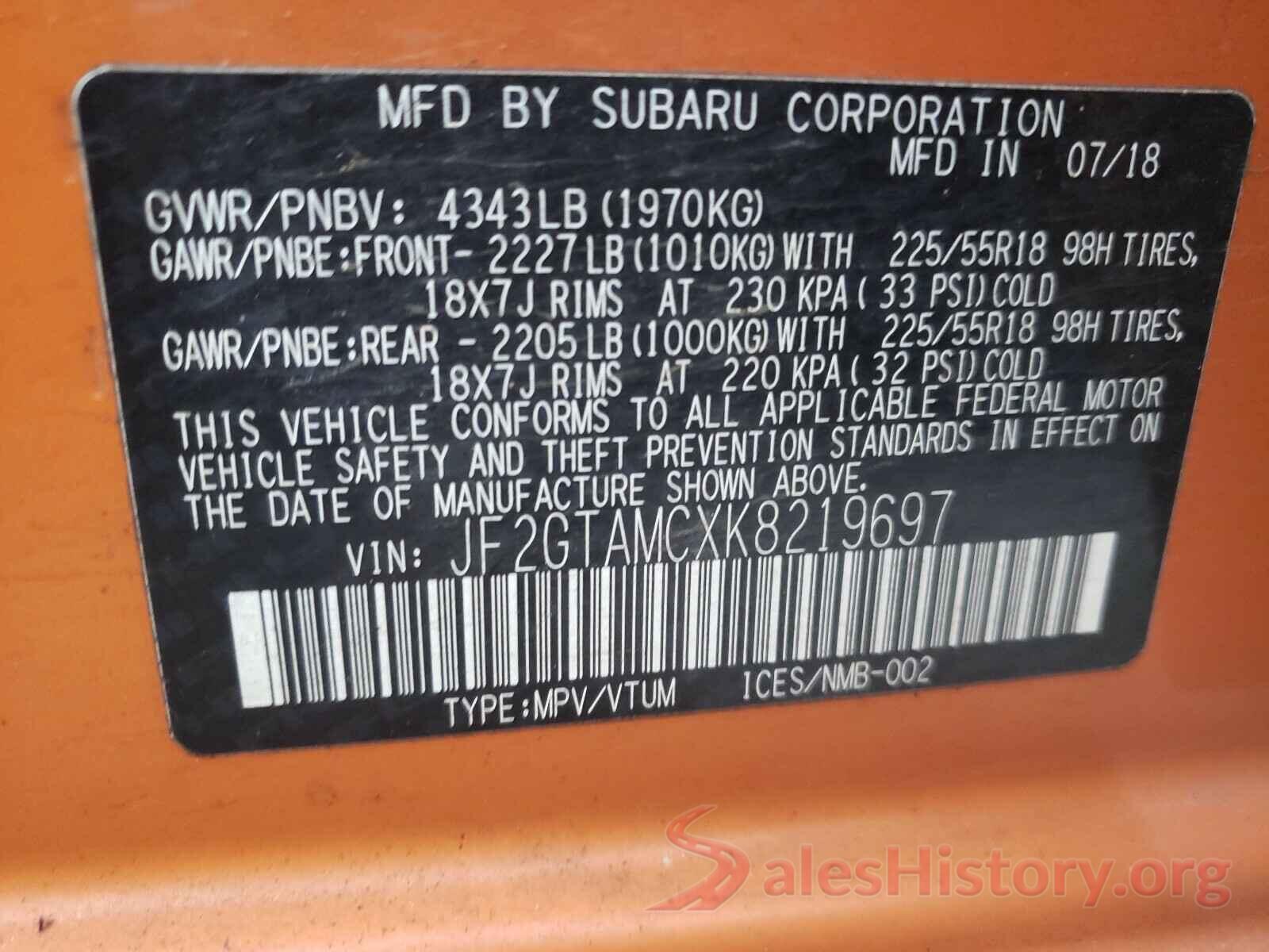 JF2GTAMCXK8219697 2019 SUBARU ALL OTHER