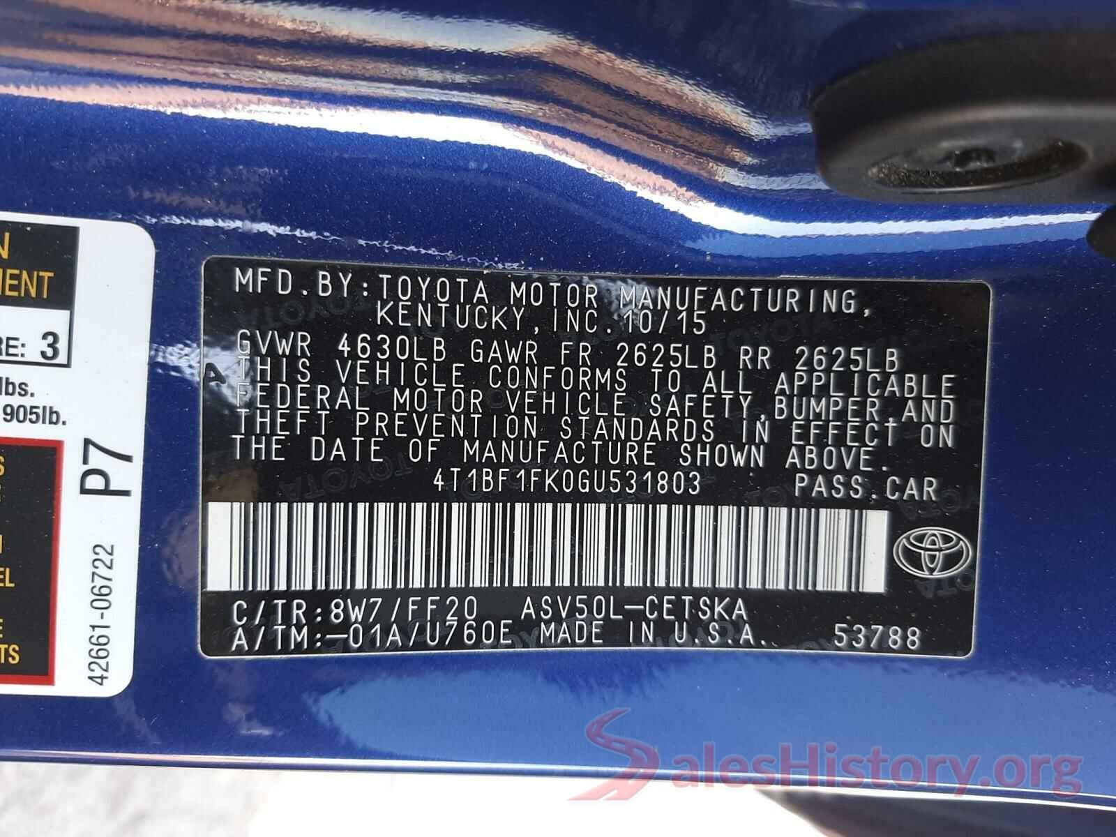 4T1BF1FK0GU531803 2016 TOYOTA CAMRY