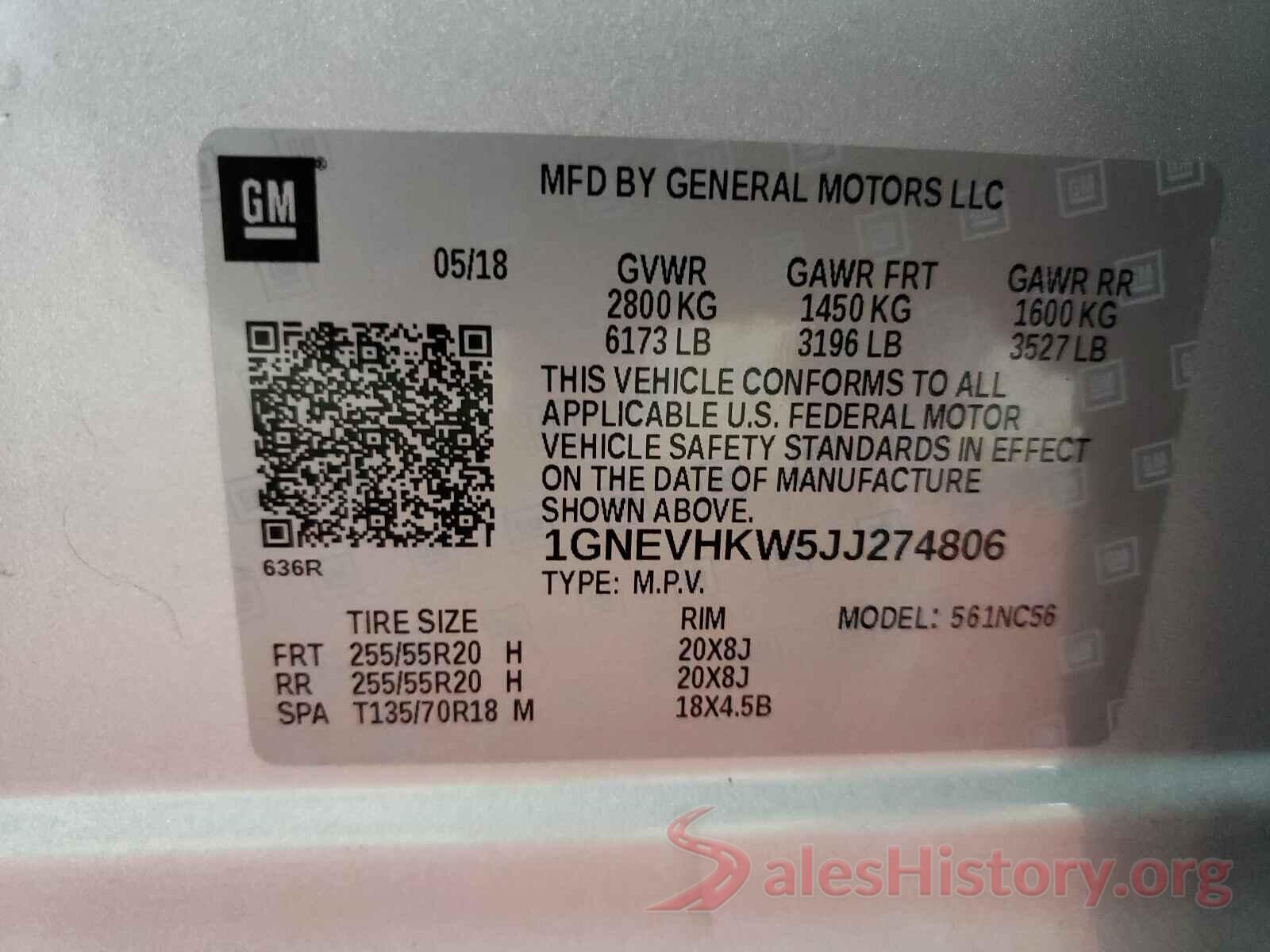 1GNEVHKW5JJ274806 2018 CHEVROLET TRAVERSE