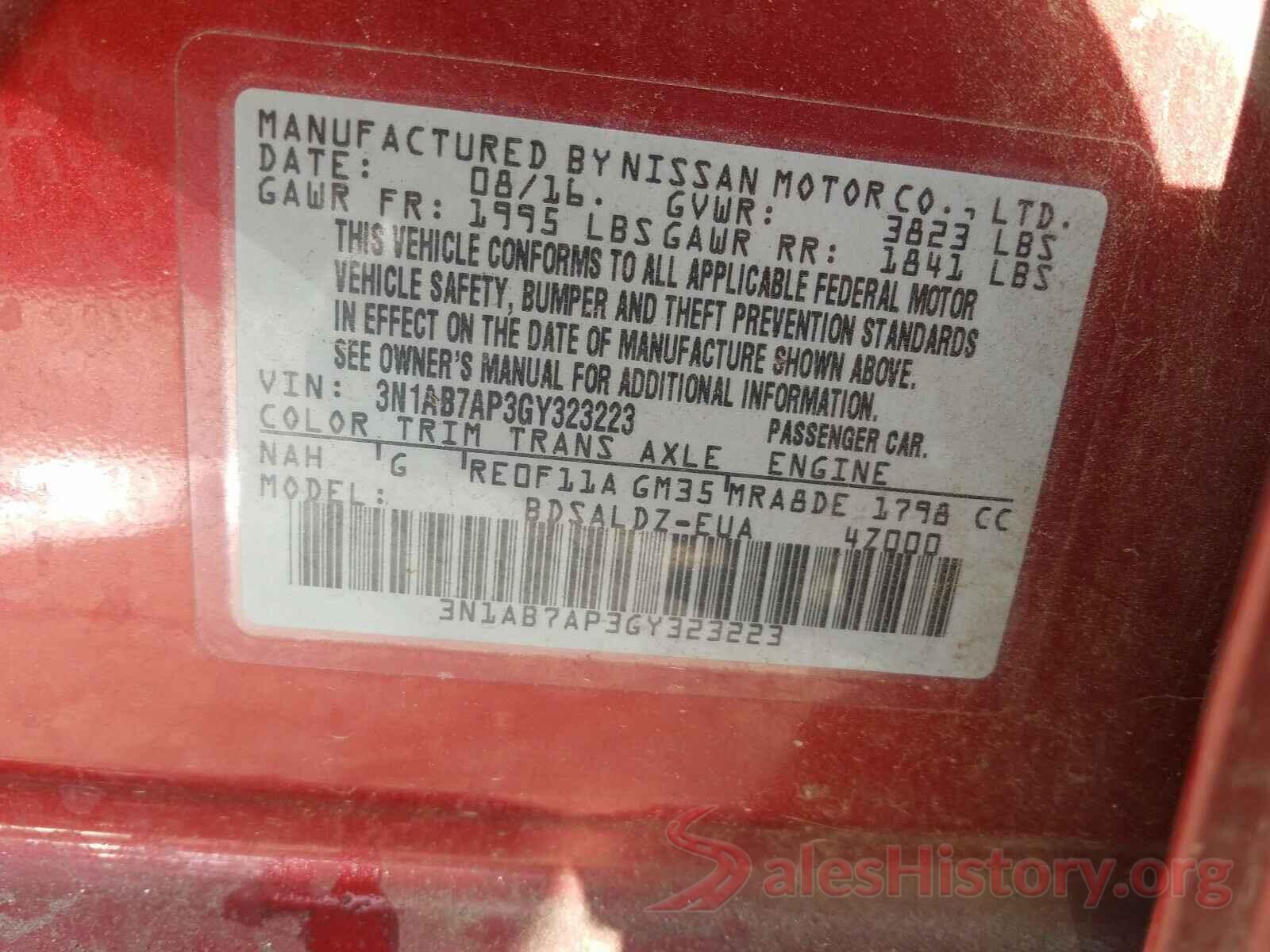 3N1AB7AP3GY323223 2016 NISSAN SENTRA