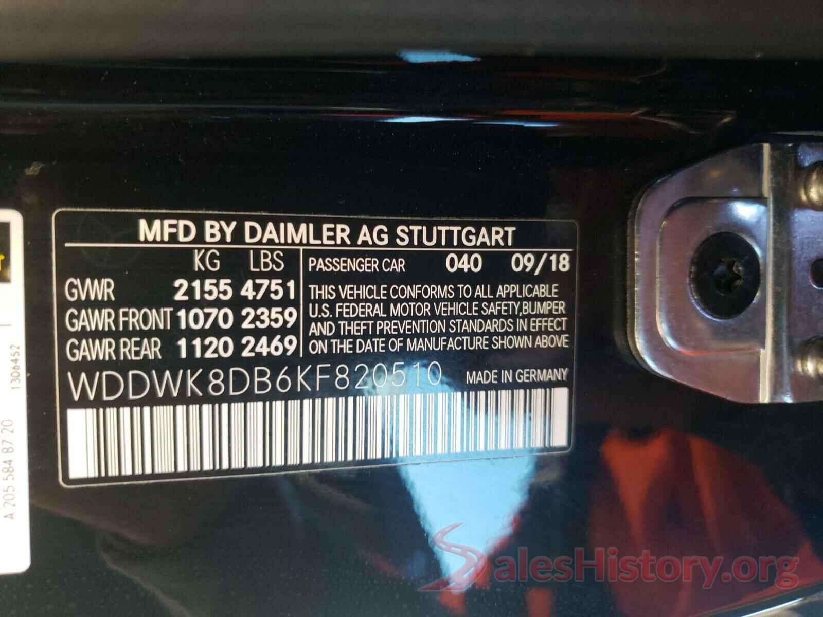 WDDWK8DB6KF820510 2019 MERCEDES-BENZ C CLASS