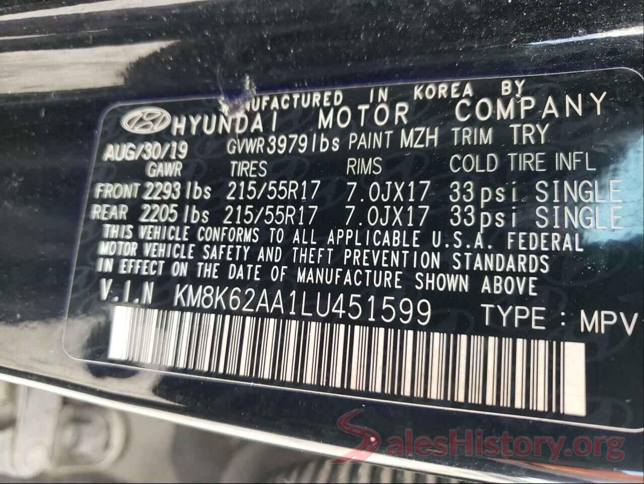 KM8K62AA1LU451599 2020 HYUNDAI KONA