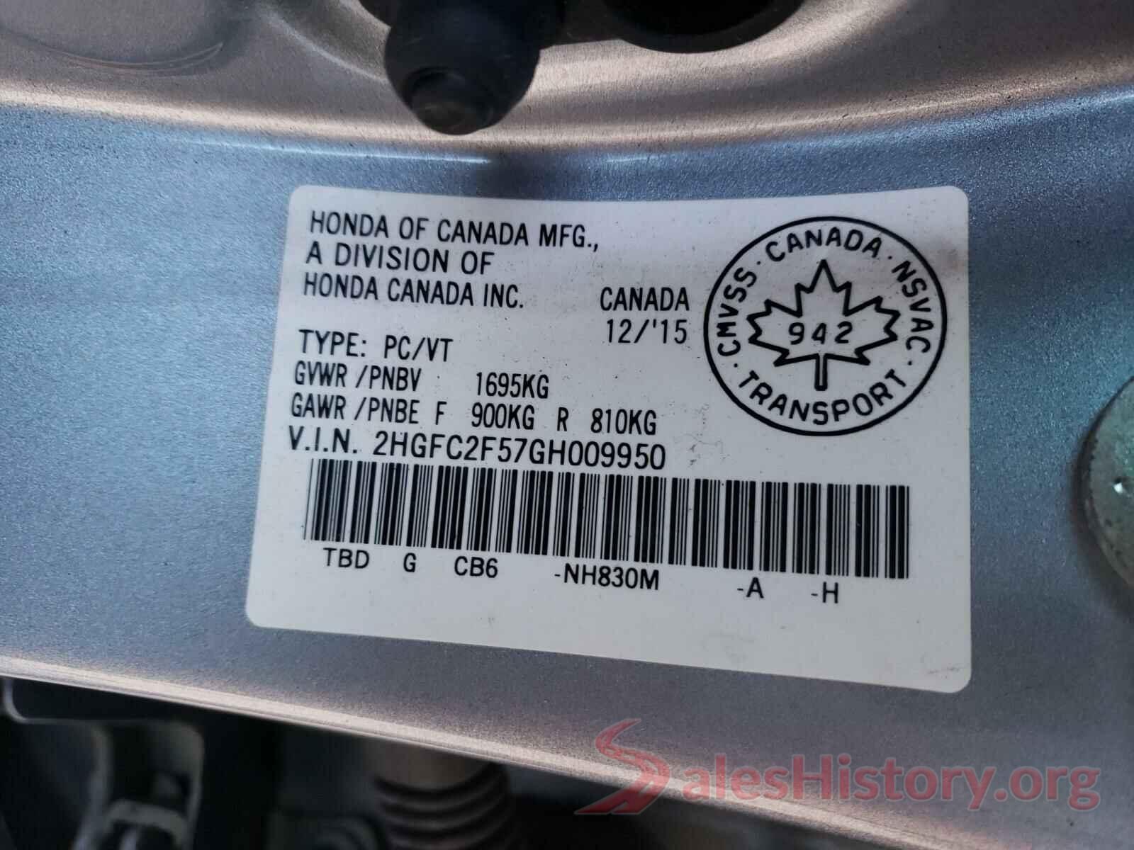 2HGFC2F57GH009950 2016 HONDA CIVIC